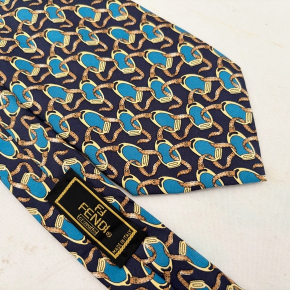 Fendi Horse Shoe Bit Print Silk Tie - Picture 6 of 6